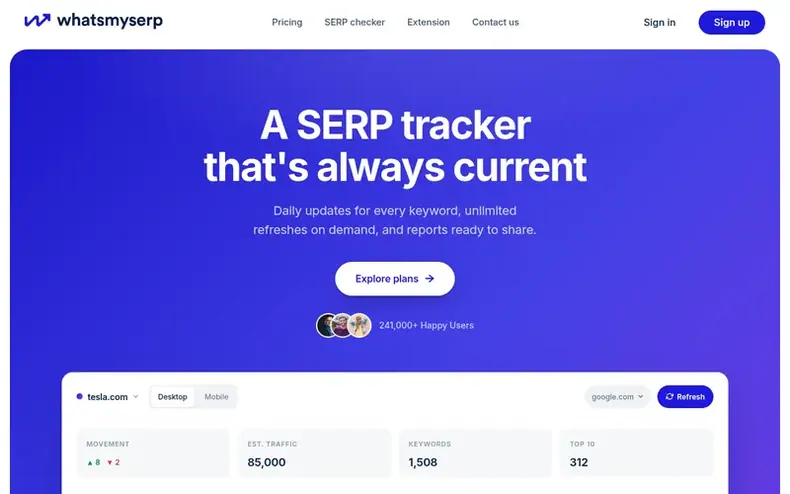 Screenshot of the Whatsmyserp homepage