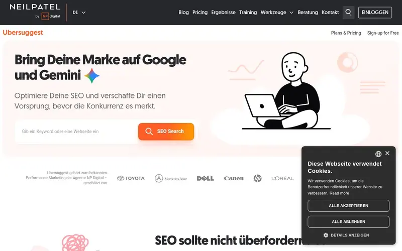 Screenshot of the Ubersuggest homepage