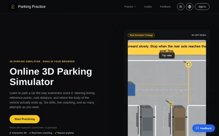 Screenshot of the Parking Practice homepage